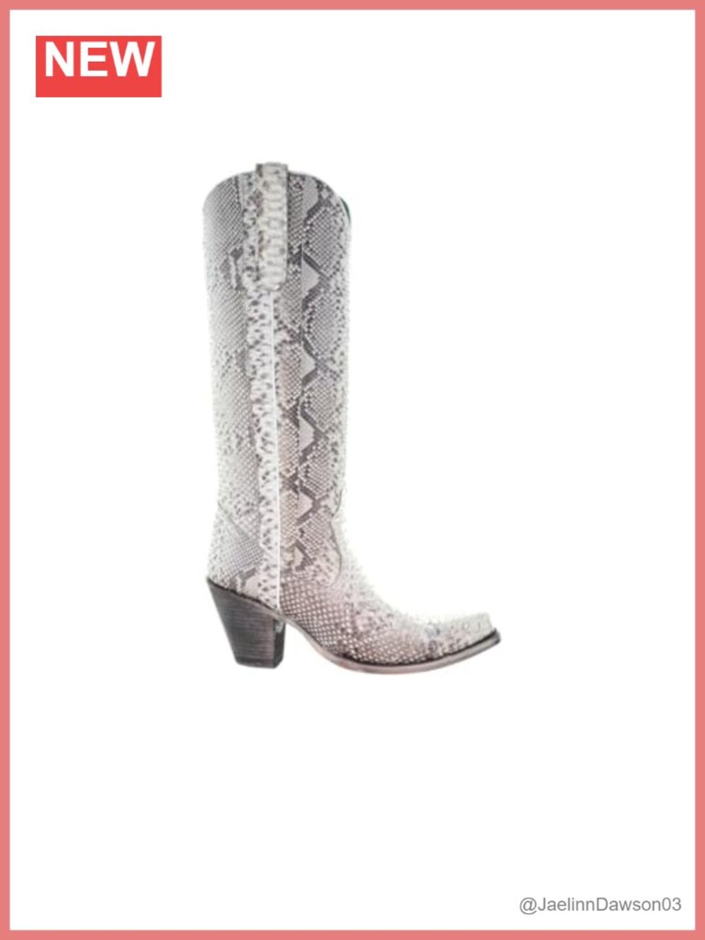 Python Leather Snip Toe Knee High Western Dress Boots Mid Heel Pull On